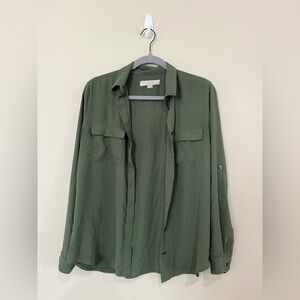 LOFT Olive Green Sheer Long Sleeve Blouse